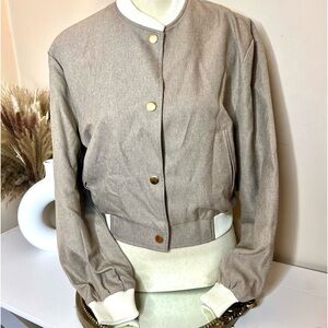 Casual Neutral Gold Button Up Bomber Jacket Coat Stand Collar Lightweight Short